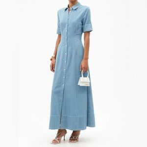 Staud Joan Cotton-Chambray Maxi Shirt Dress